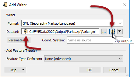 Using the zip shortcut button